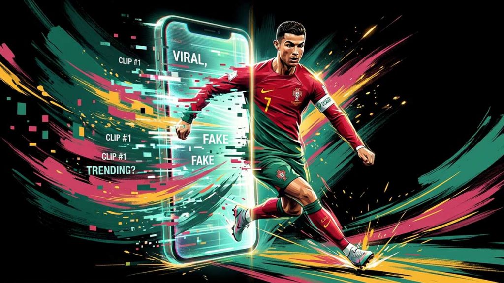 Painting of a footballer and a glowing phone screen, the truth behind viral Ronaldo conversion videos