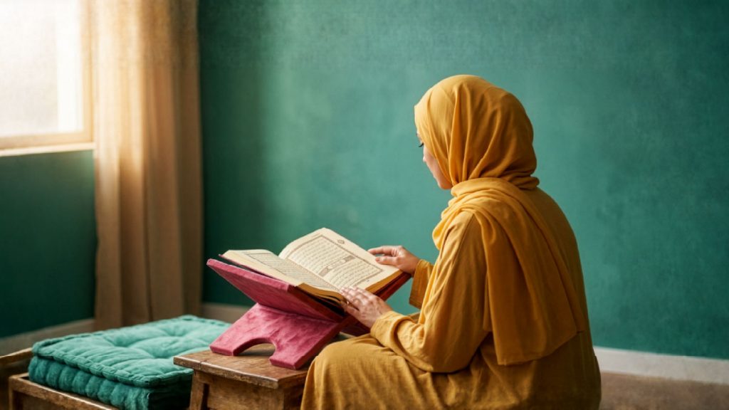 Femme musulmane lisant le Saint Coran