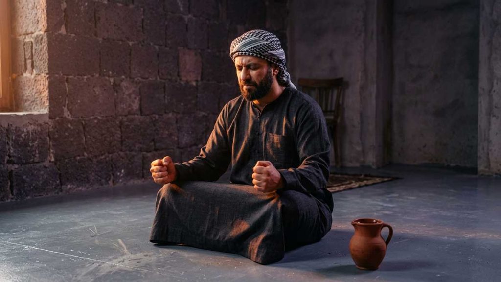 Anger in Islam Muslim man calming anger with wudu water