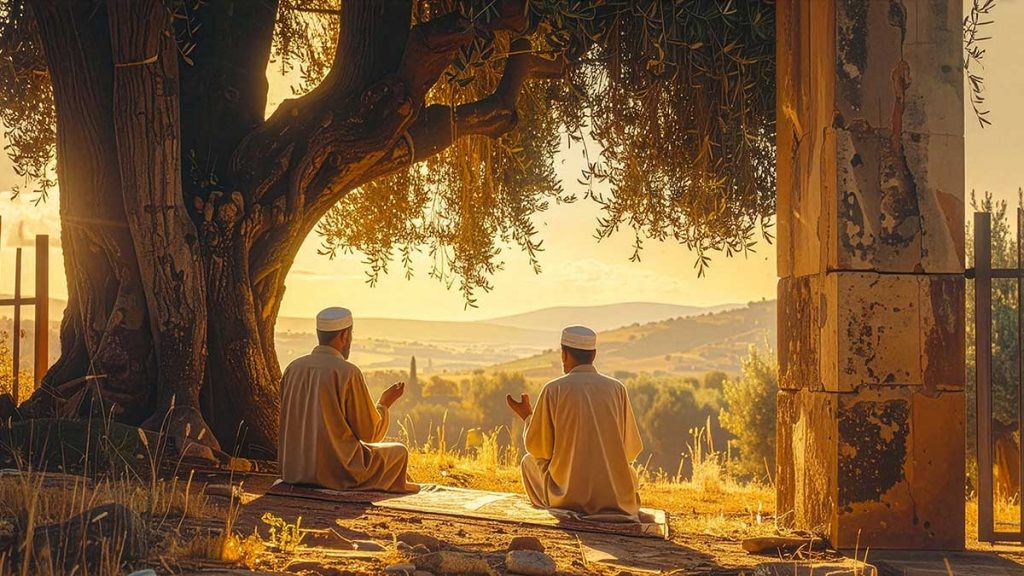 Friends in Islam artwork focused on friends under Allah's shade