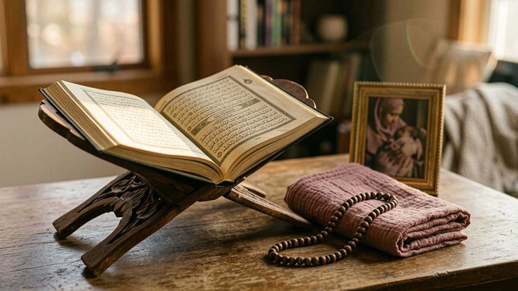 A reflective Quran scene for Mothers in Islam