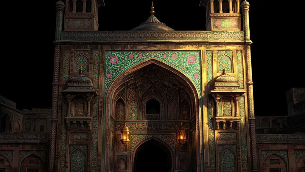 Intricate tilework on the Wazir Khan Mosque facade