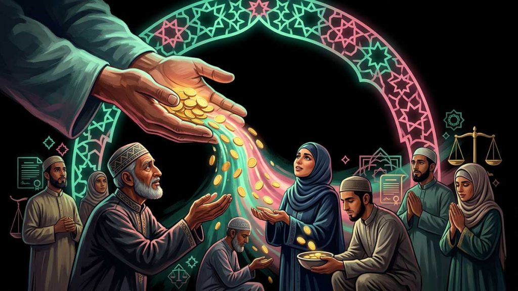 Hands giving charity coins to those in need