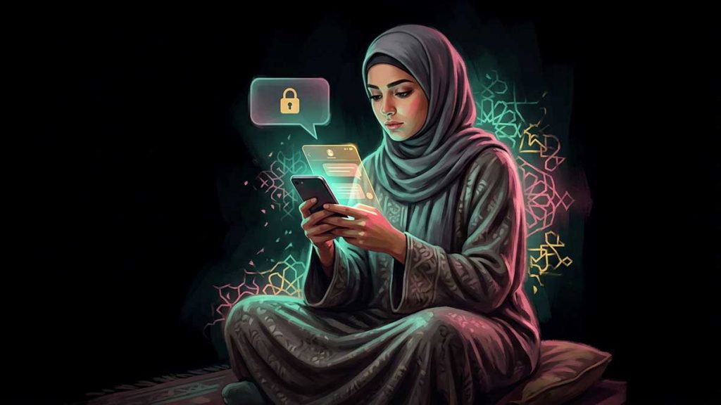 A person pausing thoughtfully before typing on a phone