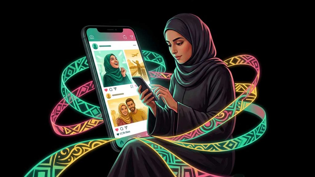 Social media and Islam scene of a person scrolling perfect images