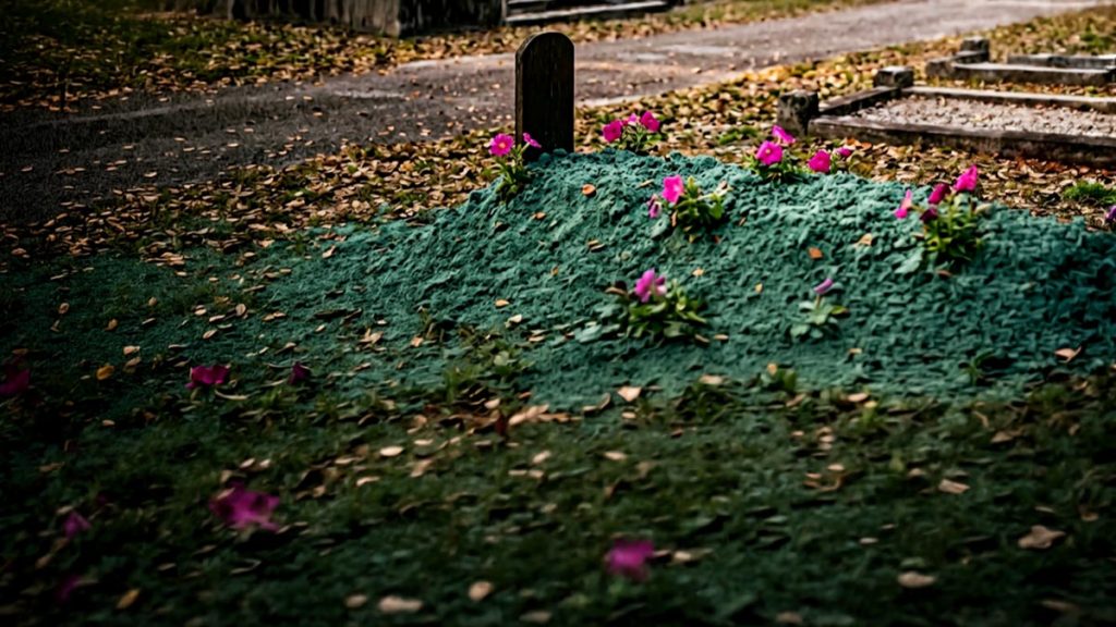 A still-life of a simple earth mound with a plain marker in quiet morning light, illustrating the Dua After Burial.