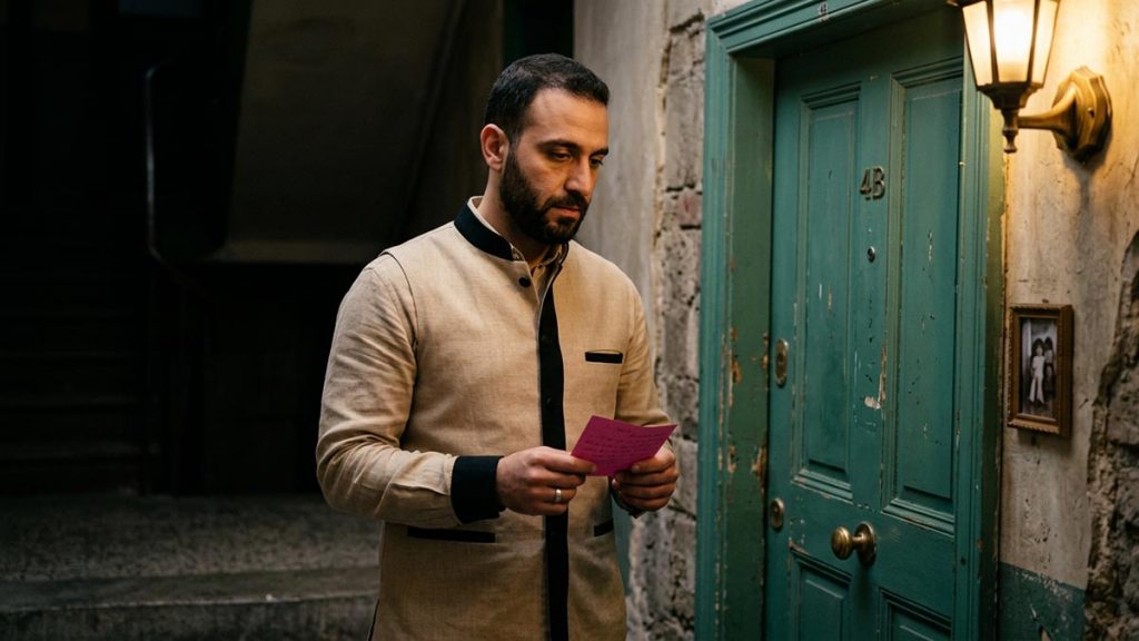 A Muslim man outside a closed door before making amends, an opening scene for the Dua Before Apologising.