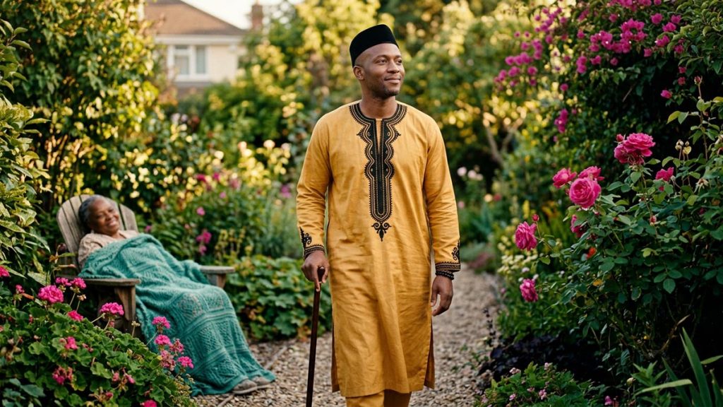 A Muslim man in a garden where someone convalesces in the fresh air, an opening scene for the Dua During Recovery.