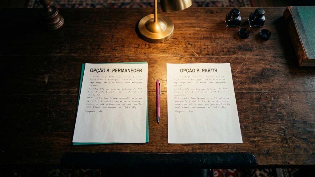 A still-life of two sheets of paper laid side by side with a pen between them, illustrating the Dua for Decision-Making.