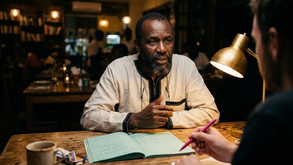 A Muslim man at a table where an honest account is being given, an opening scene for the Dua for Truthfulness.