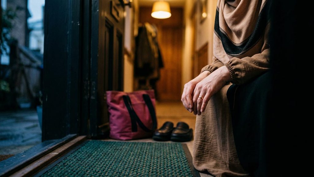 Close view of a Muslim woman's hands and the neatly during the Dua When Entering the Home.