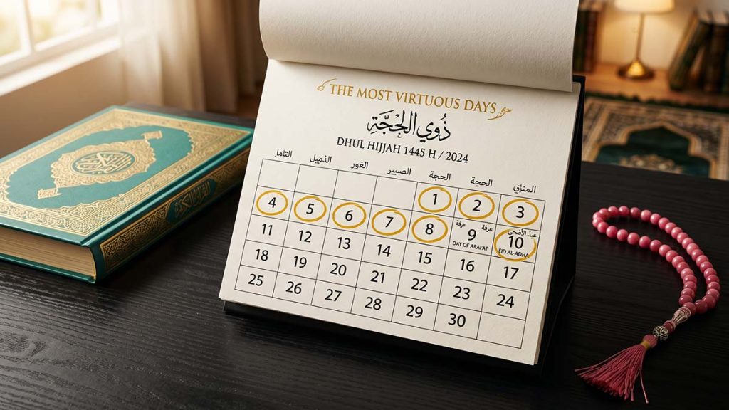 Calendar highlighting the blessed first ten days of Dhul Hijjah