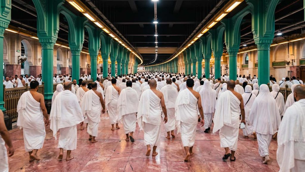 Muslim pilgrims performing Sa'i between Safa and Marwa during Hajj