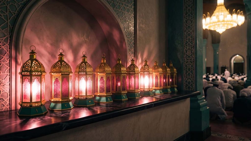 Ten lanterns representing the Last Ten Nights of Ramadan with odd nights highlighted