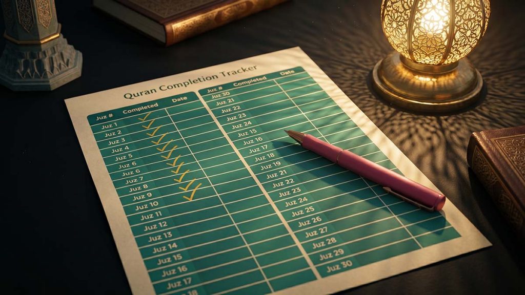 Quran completion tracker showing progress during the Last Ten Nights of Ramadan