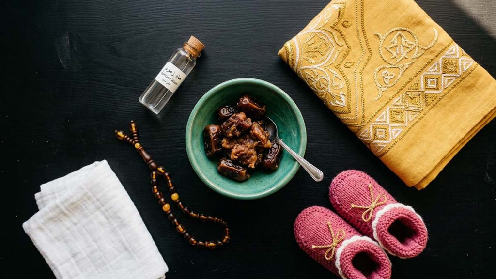 Softened dates and baby items prepared for the Islamic Tahnik Sunnah