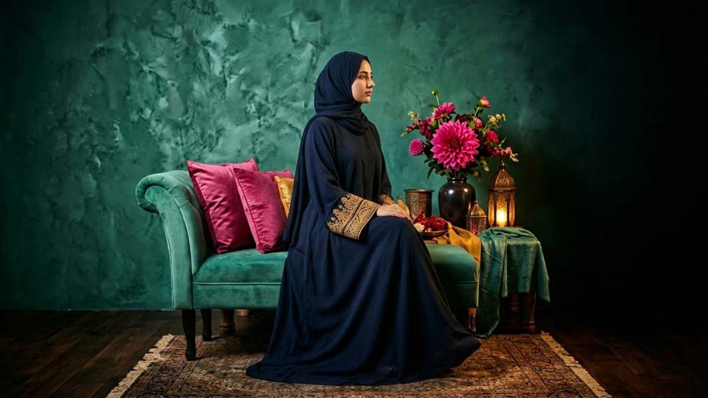 A Muslim woman in an Abaya, elegance and beauty together