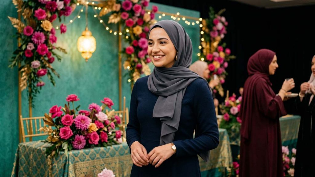 A Muslim woman wearing an elegantly styled Hijab
