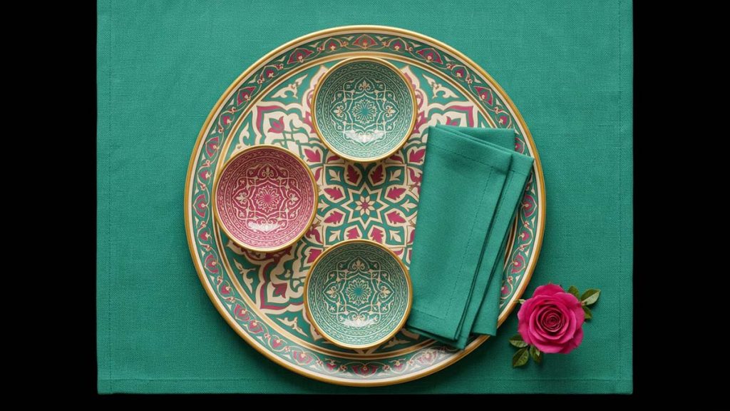 An elegant empty Iftar Tray with small bowls