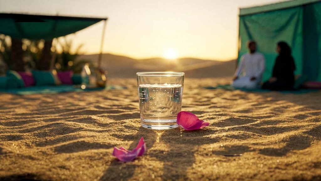 A glass evoking the spring of Zamzam Water in the desert