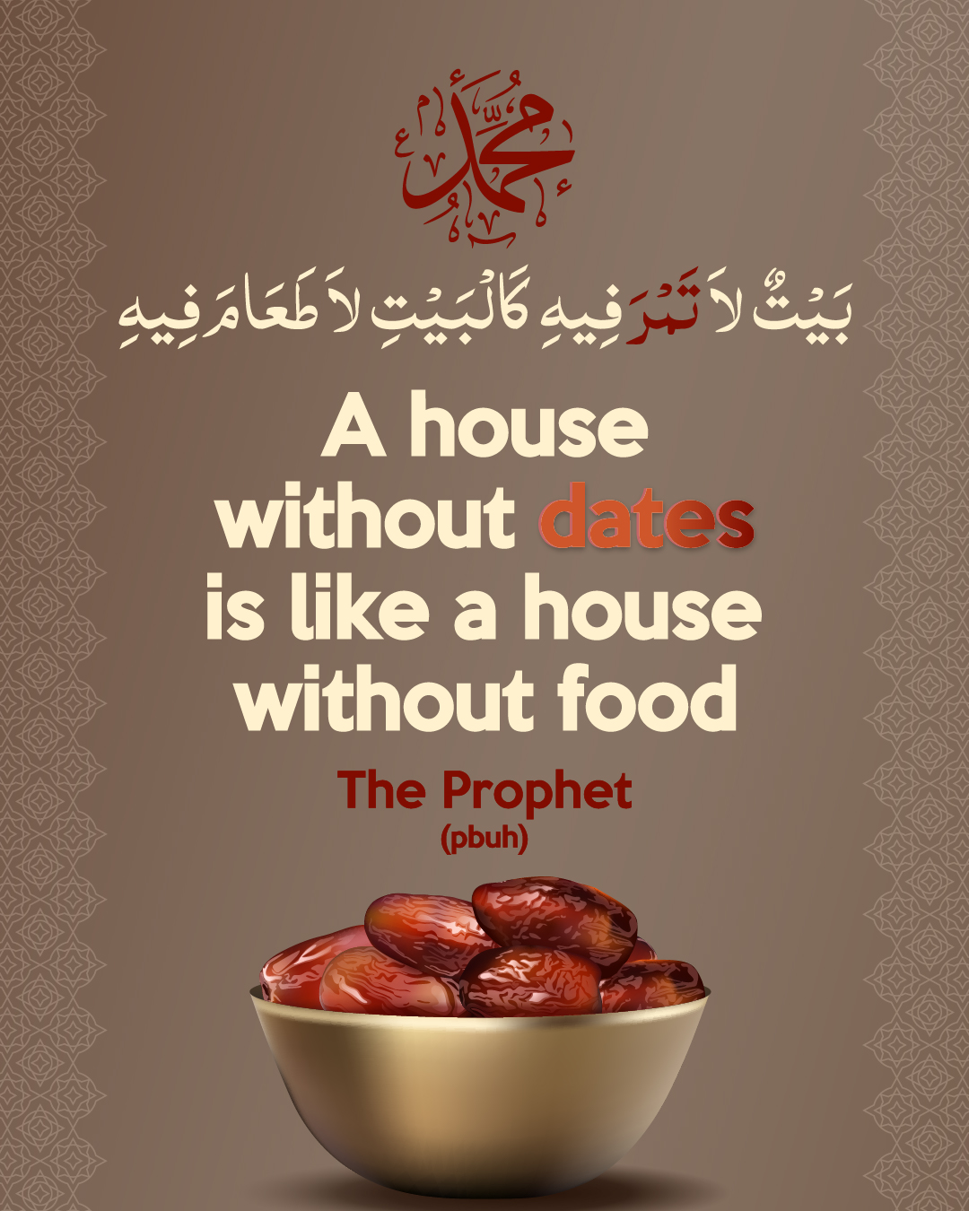 The Prophet said about Dates in Islam with calligraphy and Ibn Majah hadith