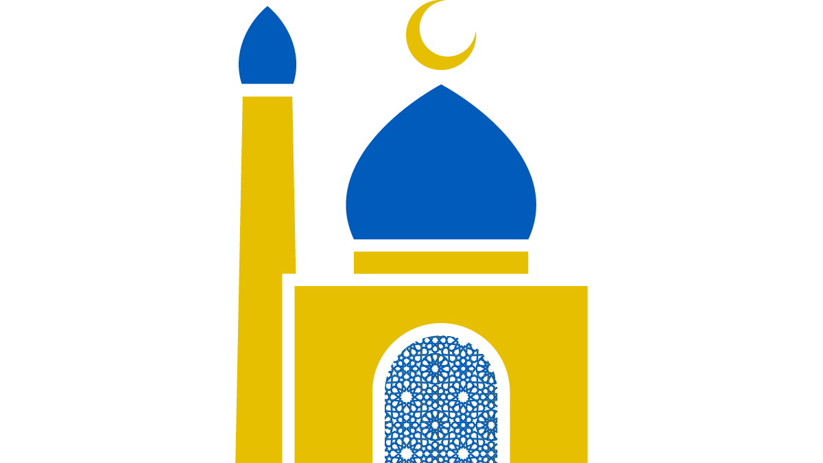 Stylised mosque with blue and yellow
