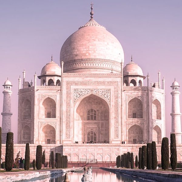 Magnificent white marble mausoleum at sunset.