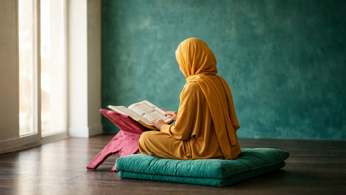 Muslim woman reading Surah An-Naml in the Quran